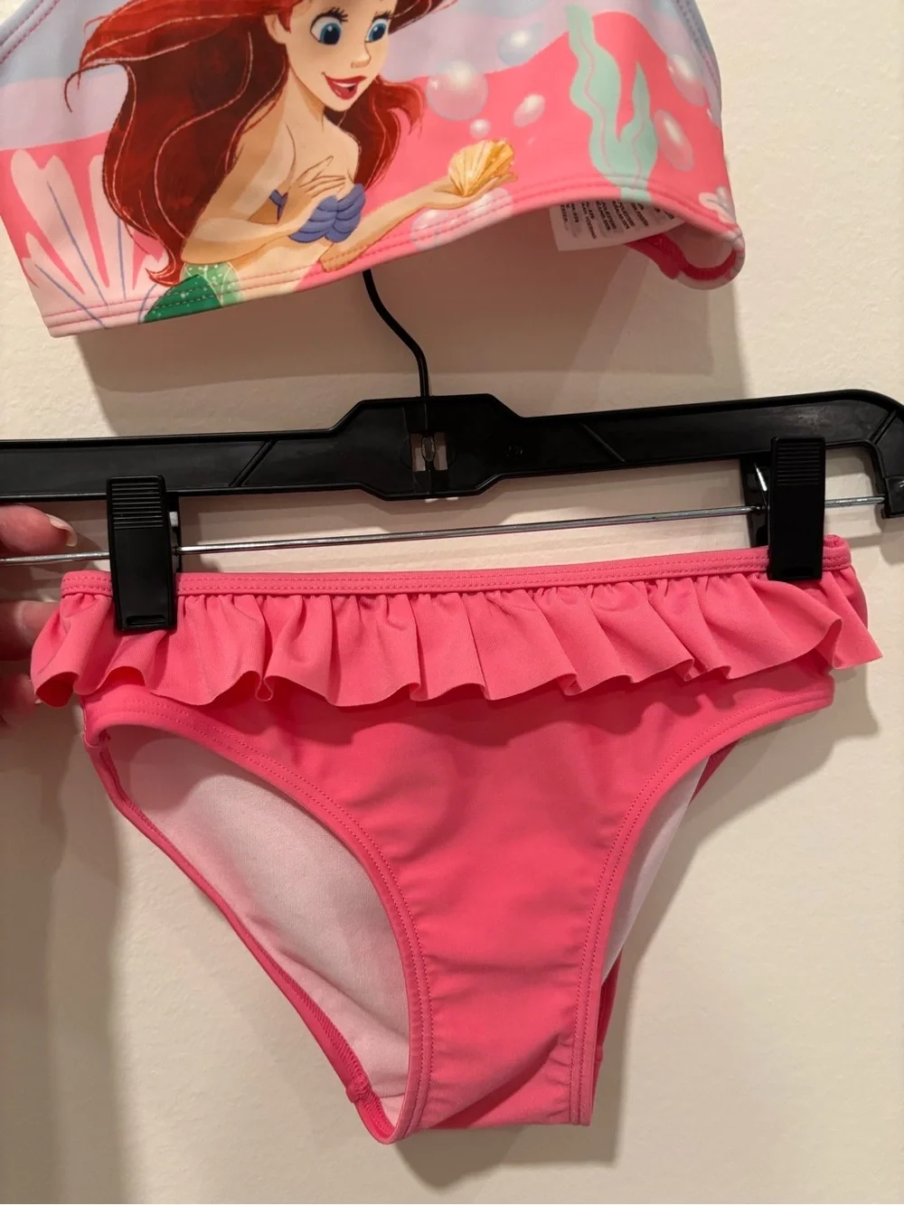 Girls Pink Ruffle Two-Piece Swim Set with Mermaid Graphic